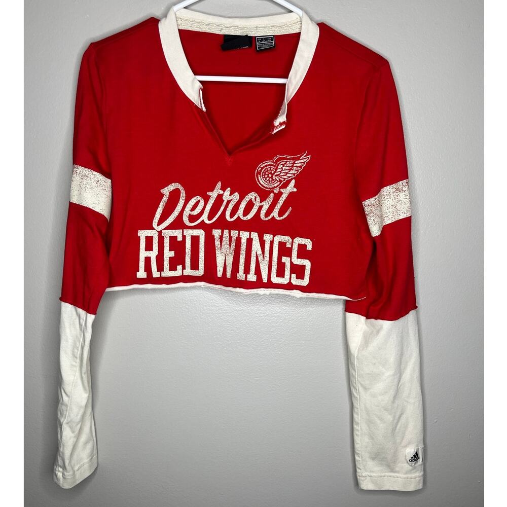 Adidas Detroit Red Wings Hockey Cropped Long Sleeve Womens Top Size M